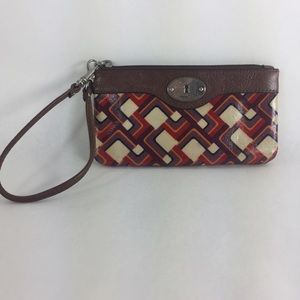 Vintage Fossil Key Per Art Deco Geometric Wristlet